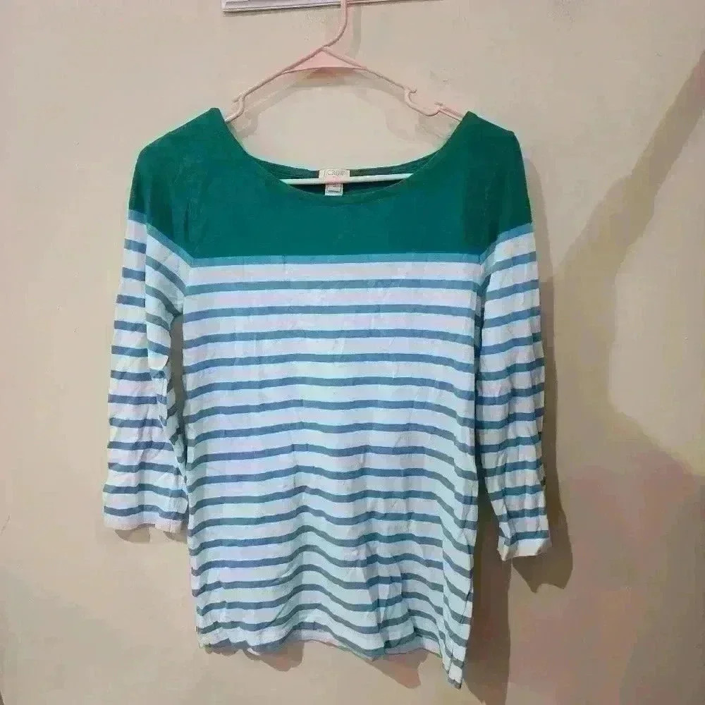 287. J.crew Long sleeve stripe green and blue tee size small - Picture 2 of 4